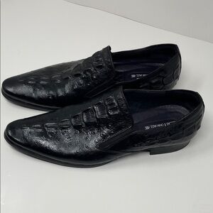 Crocodile Texture Aston M. Jazz Men's Black Leather Slip On Dress Shoes SZ US 11